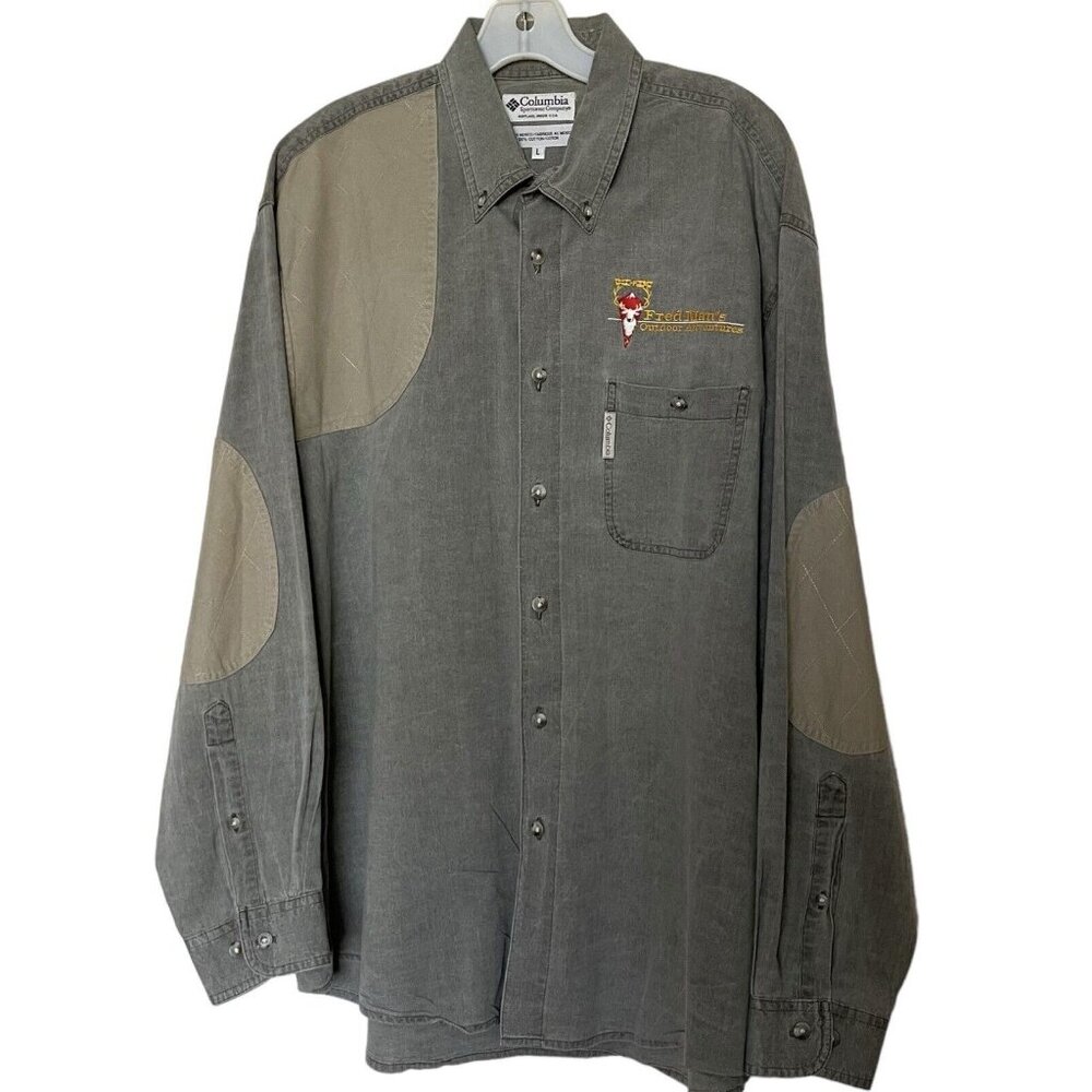 Vintage Columbia Shirt Size Large L Hunting Elbow Pads Button Down